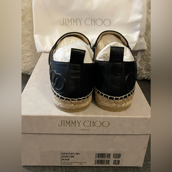 BRAND NEW Authentic JIMMY CHOO Black Lichi Flat Espadrilles US6.5 - Picture 5 of 6